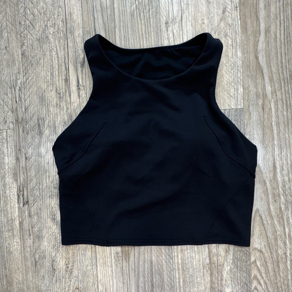 Lululemon Black High Neck Crop Tank Top Sports Bra Womens Size 6 M 15 Inch Pit